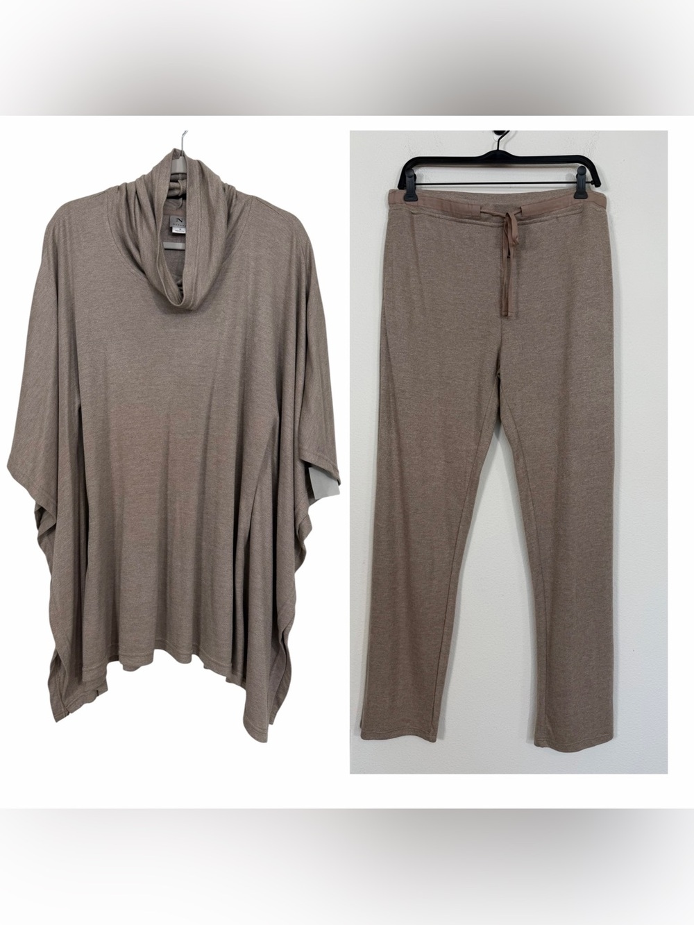 NWT N By Natori 2 Piece Lounge Set Poncho Pants Sandy Taupe Size M